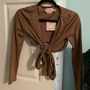 Light brown tie crop top